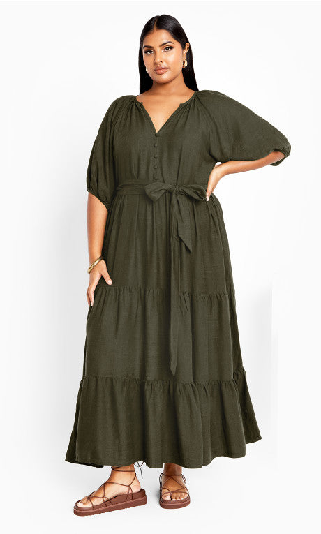 Marcia V Neck Maxi Dress - Dark Olive